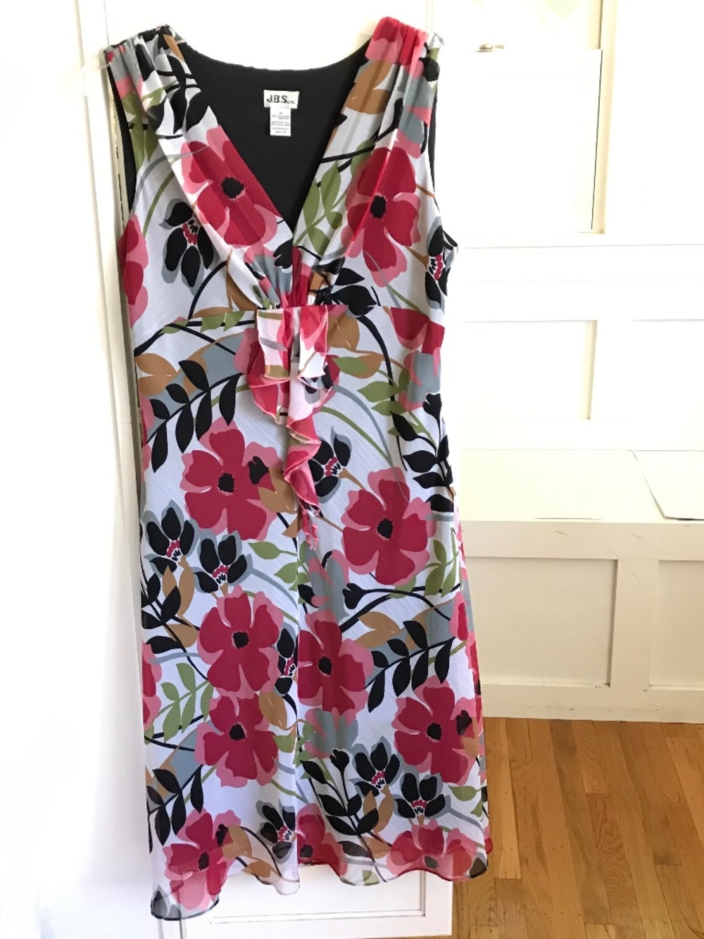 Vintage J.B.S. Floral Ruffle Sleeveless Midi Dress Women’s Plus Size 16